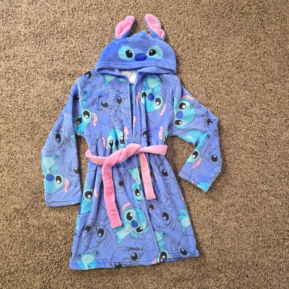 Girls Disney Stitch Robe Blue Pink Fleece Pajama Size 10 - Picture 1 of 3